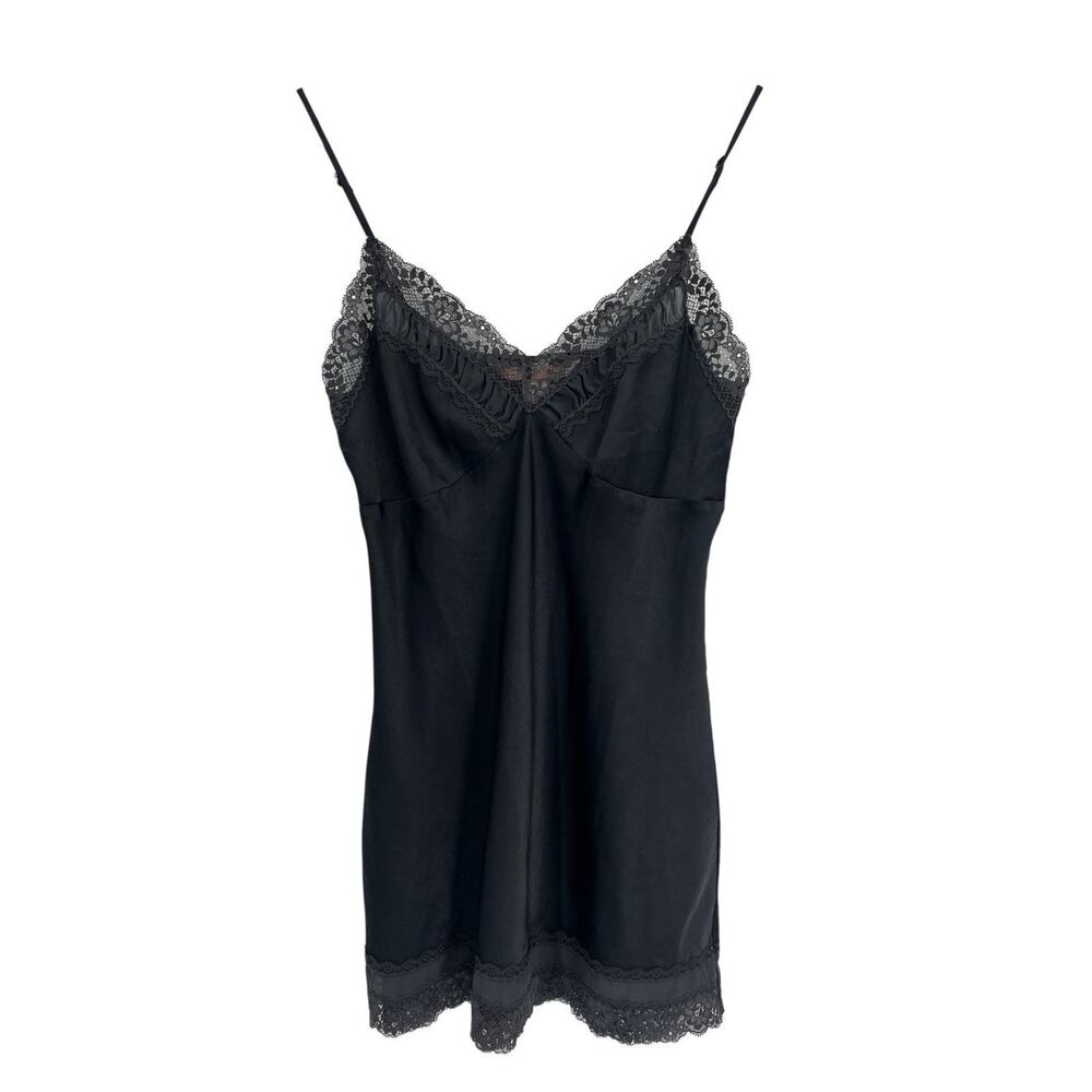 Victoria Secret Black Satin Lace Embellished Baby Doll Night Gown Small